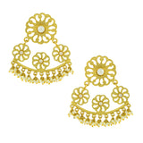 Filigree Flower Pearl Antique Gold Plated Chandelier Earring Women