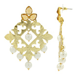 Large Filigree Flower Pearl Antique Gold Chandelier Earring