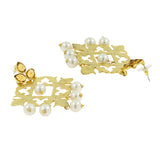 Large Filigree Flower Pearl Antique Gold Chandelier Earring