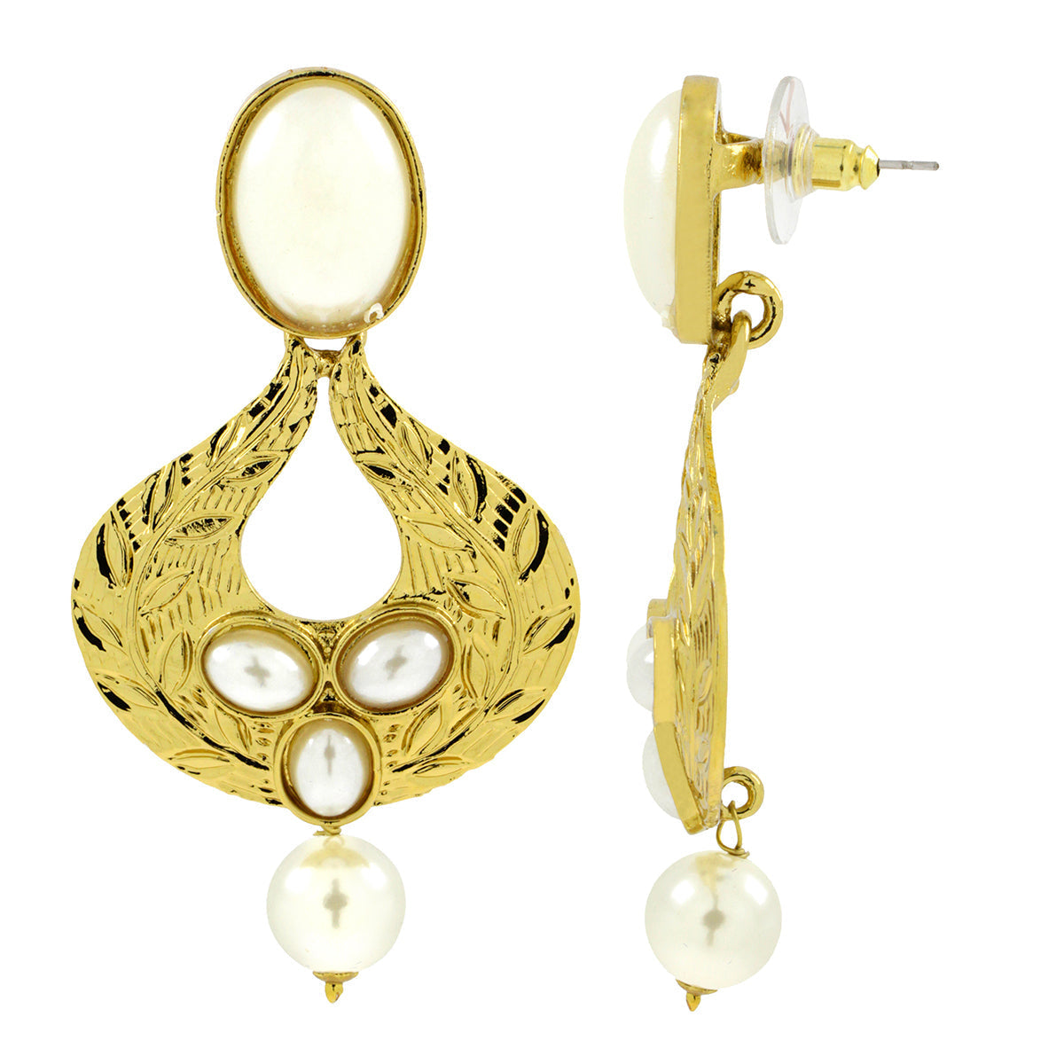 Traditional Oval Designer Gold Plated Pearl Dangler Earring For Women