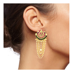 Long Statement Peacock Rani Pink Green Pearl Dangling Earring