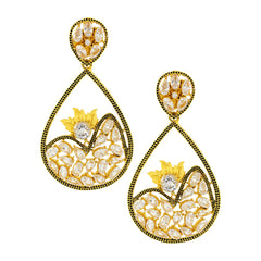 Filigree Kundan American Diamond 18K Gold Dangling Earring For Women
