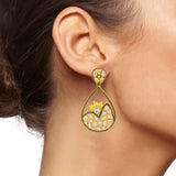 Filigree Kundan American Diamond 18K Gold Dangling Earring For Women
