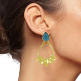 Italian Petal Light Blue 18K Gold Plated Dangling Earring For Women