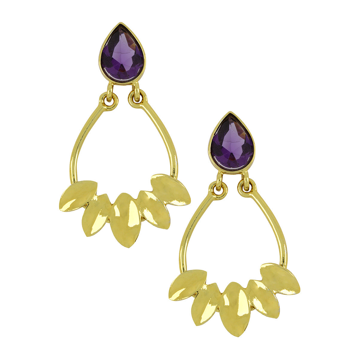 Italian Petal Purple 18K Gold Plated Dangling Earring For Women