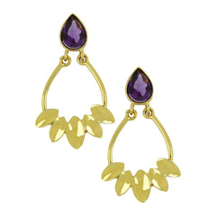 Italian Petal Purple 18K Gold Plated Dangling Earring For Women