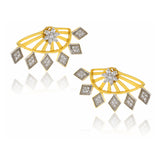 Floralgeometric 18K Gold Ear Cuff Jacket Pair Stud Earring For Women
