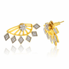 Floralgeometric 18K Gold Ear Cuff Jacket Pair Stud Earring For Women