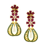 Kundan Flower Filigree Antique Red Green 18Kgold Dangler Earring