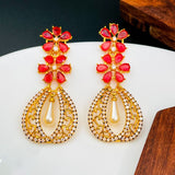 Kundan Flower Filigree Antique Red Green 18Kgold Dangler Earring