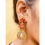 Kundan Flower Filigree Antique Red Green 18Kgold Dangler Earring