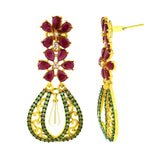 Kundan Flower Filigree Antique Red Green 18Kgold Dangler Earring