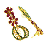 Kundan Flower Filigree Antique Red Green 18Kgold Dangler Earring