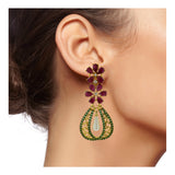 Kundan Flower Filigree Antique Red Green 18Kgold Dangler Earring