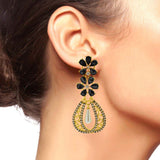 Kundan Flower Filigree Antique Gold Plated Dangler Earring For Women