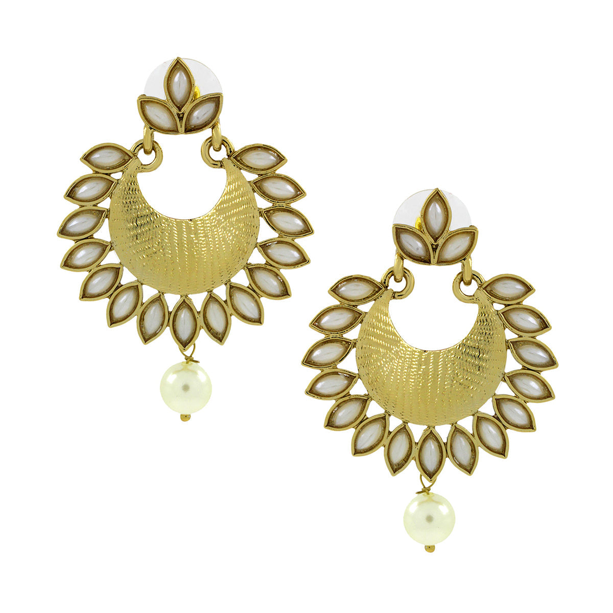 Dainty Chandbali Pearl Antique 18K Gold Plated Earring For Women