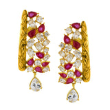 Kundan Cz Filigree Antique Pink 22K Gold Dangler Earring For Women