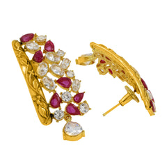 Kundan Cz Filigree Antique Pink 22K Gold Dangler Earring For Women