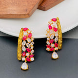 Kundan Cz Filigree Antique Pink 22K Gold Dangler Earring For Women