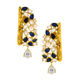Kundan Cz Filigree Antique Blue 22K Gold Dangler Earring For Women