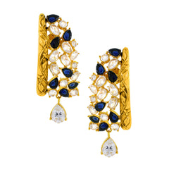 Kundan Cz Filigree Antique Blue 22K Gold Dangler Earring For Women
