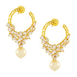 Kundan Pearl Filigree 22K Gold Plated Chand Bali Earring For Women