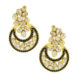 Designer Flower Kundan Black 18K Gold Chandbali Earring For Women
