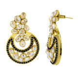 Designer Flower Kundan Black 18K Gold Chandbali Earring For Women
