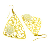 Filigree Flower White 18K Gold Plated Dangling Earring For Women