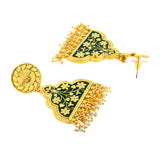 Statement Green Enamel Meenakari Victorian Pearl Gold Dangle Earring