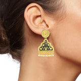 Statement Black Enamel Meenakari Victorian Pearl Gold Dangle Earring