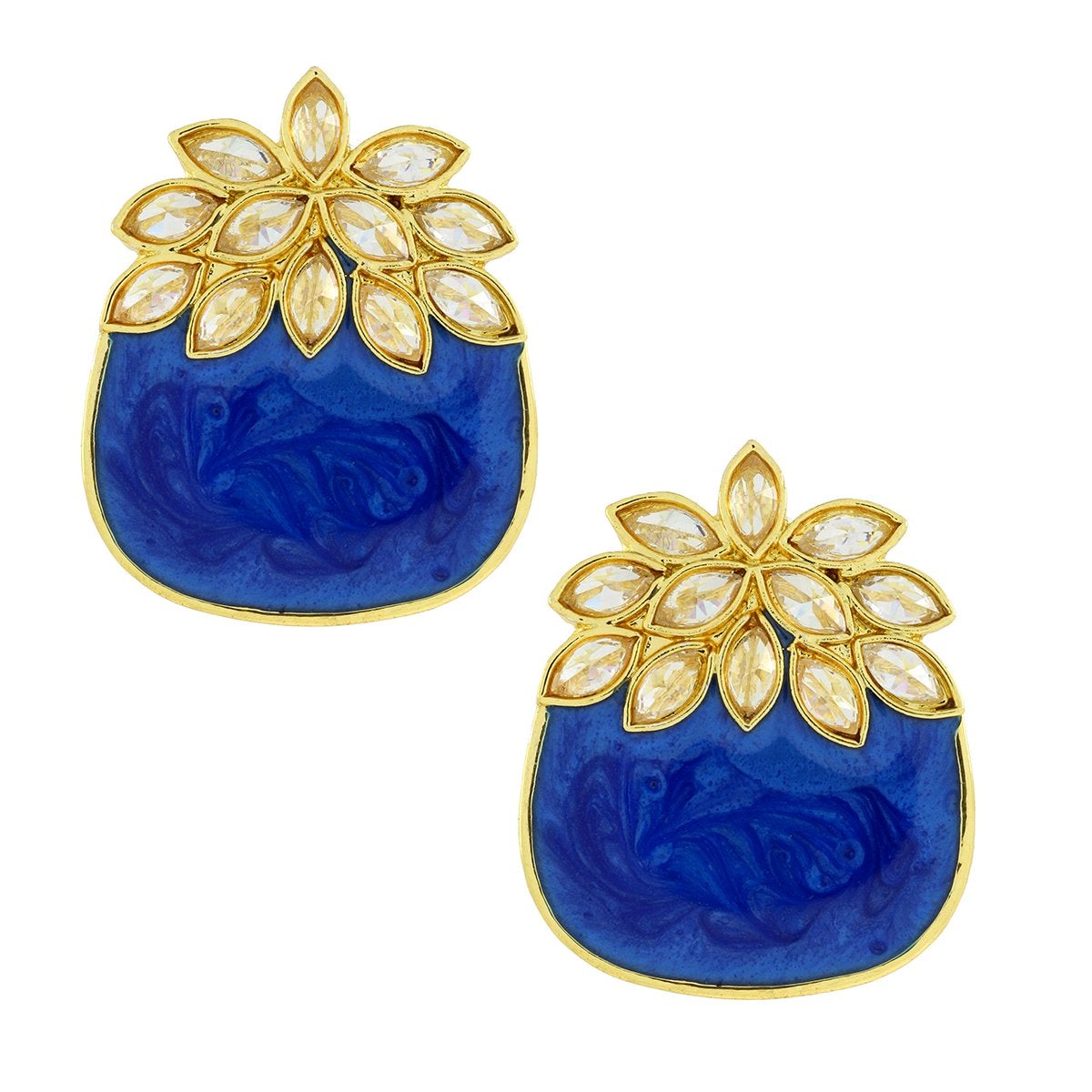 Floral Stylish Trendy Blue Enamel Meenakari Kundan 22K Gold Earring