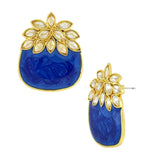 Floral Stylish Trendy Blue Enamel Meenakari Kundan 22K Gold Earring