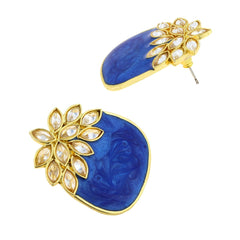 Floral Stylish Trendy Blue Enamel Meenakari Kundan 22K Gold Earring