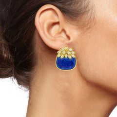 Floral Stylish Trendy Blue Enamel Meenakari Kundan 22K Gold Earring