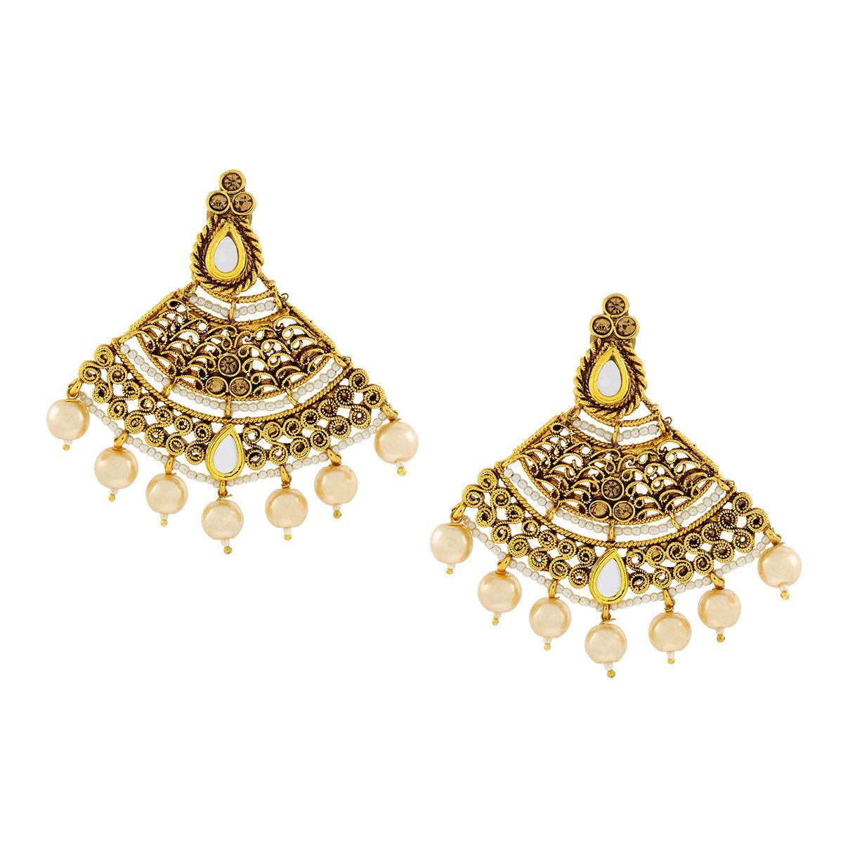 Designer Kundan Pearl 22K Gold Plated Dangle Earring For Girls Women