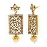 Filigree Kundan Pearl American Diamonds 18K Gold Dangle Earring