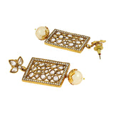 Filigree Kundan Pearl American Diamonds 18K Gold Dangle Earring