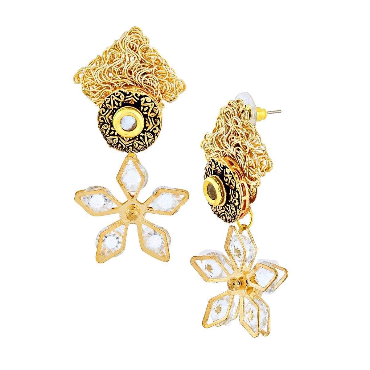 Floral Cz American Diamond Antique 22K Gold Kundan Dangling Earring