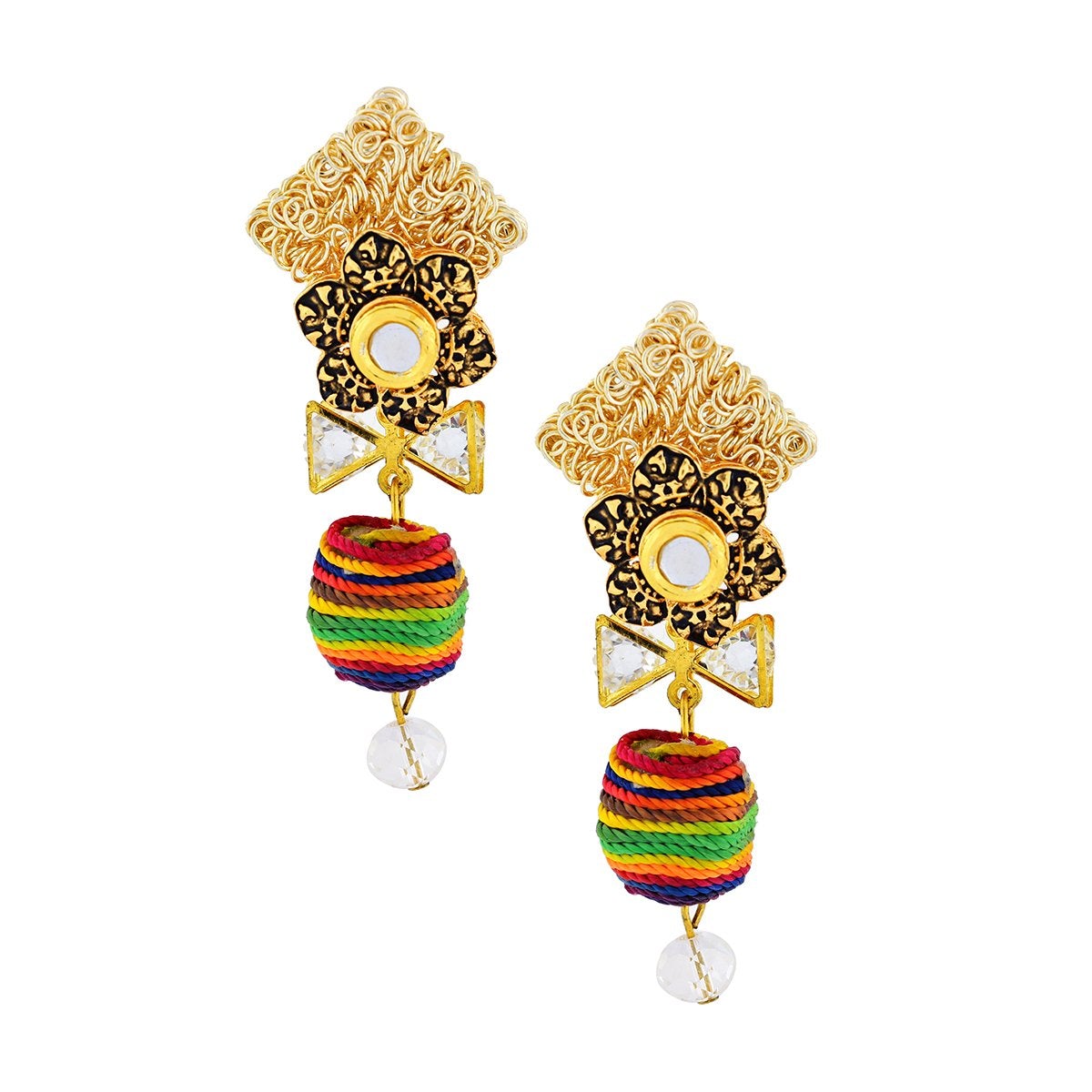 Thread Cz American Diamond Gold Plated Kundan Dangling Earring