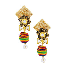 Thread Cz American Diamond Gold Plated Kundan Dangling Earring