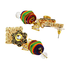 Thread Cz American Diamond Gold Plated Kundan Dangling Earring