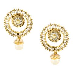 Traditional Crystal Pearl Cz Gold Drop Chandbali Earring For Women