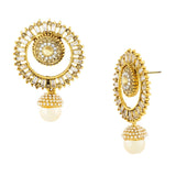 Traditional Crystal Pearl Cz Gold Drop Chandbali Earring For Women