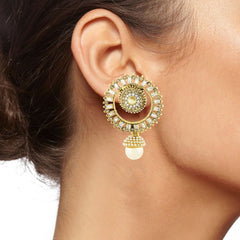 Traditional Crystal Pearl Cz Gold Drop Chandbali Earring For Women