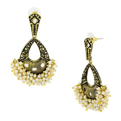 Designer Flower Black Enamel Kundan Pearl Gold Dangle Earring