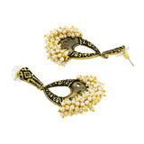 Designer Flower Black Enamel Kundan Pearl Gold Dangle Earring