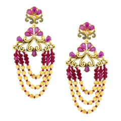 Design 18K Gold Pink Crystal Cubic Zirconia Beads Chandelier Earring