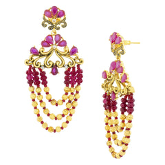 Design 18K Gold Pink Crystal Cubic Zirconia Beads Chandelier Earring