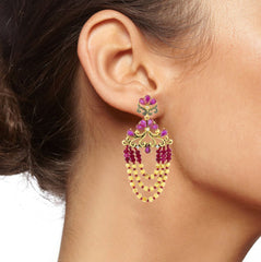 Design 18K Gold Pink Crystal Cubic Zirconia Beads Chandelier Earring